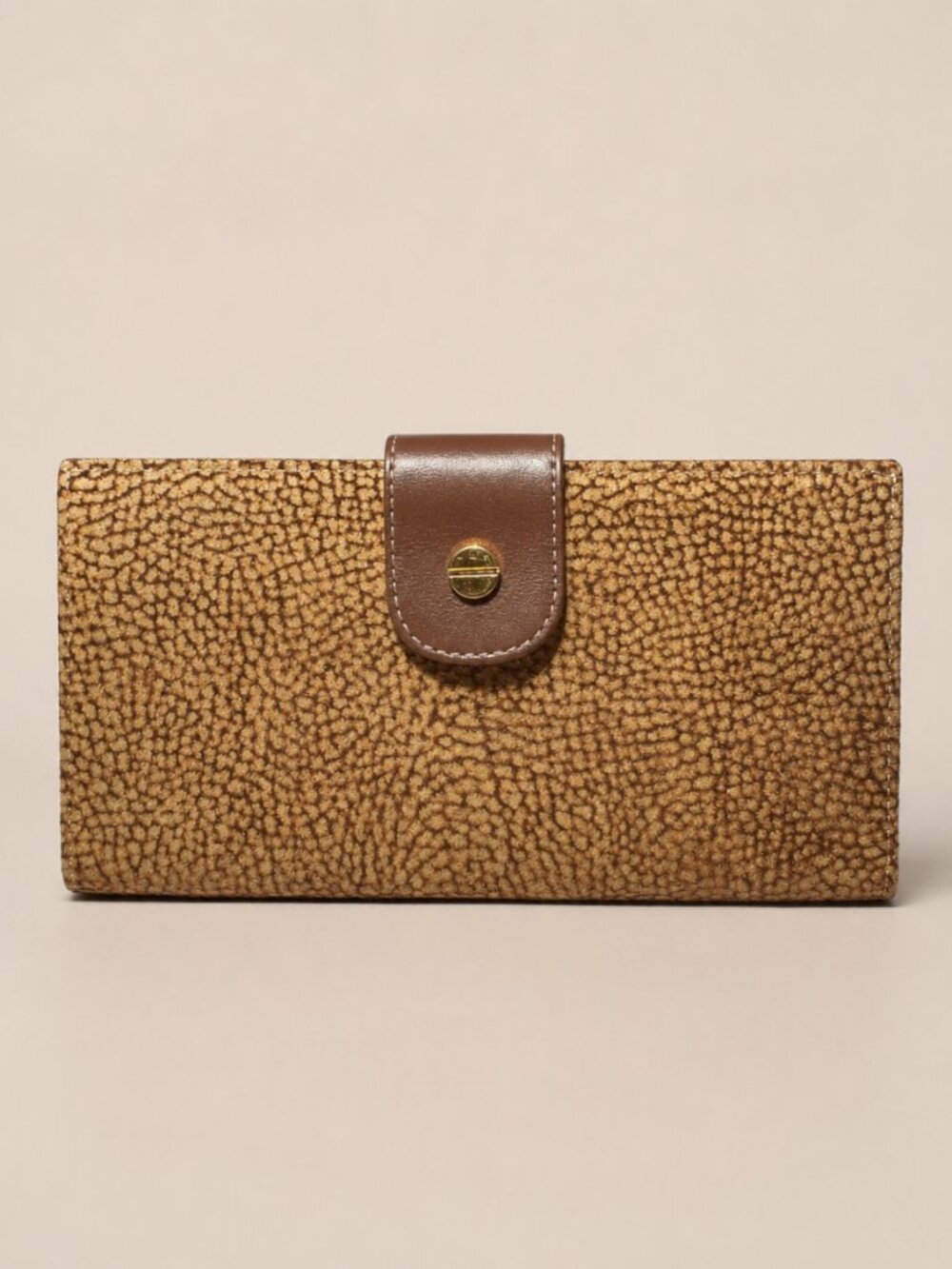 Borbonese Redwall OP Long Wallet Vintage Italian Leather Occhio di Pernice Brown